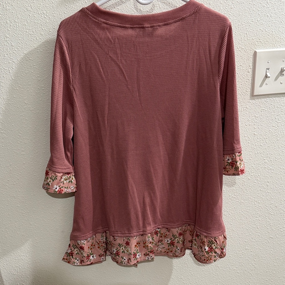 BloomChic Rose Waffle Knit Tunic with Floral Ruffle - Picture 3 of 3